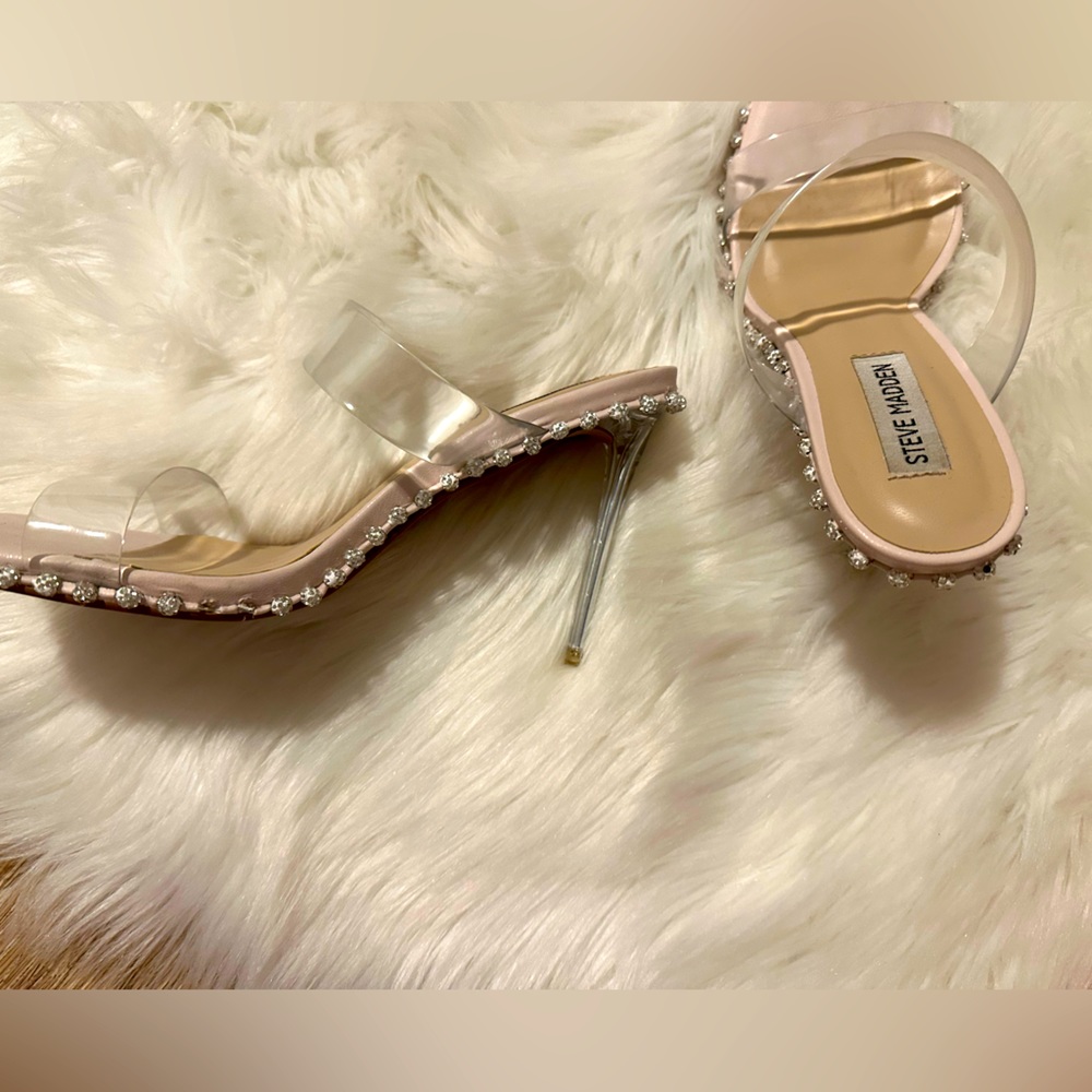 Steve Madden women’s size 8 Clear Heels with Beaded Sides